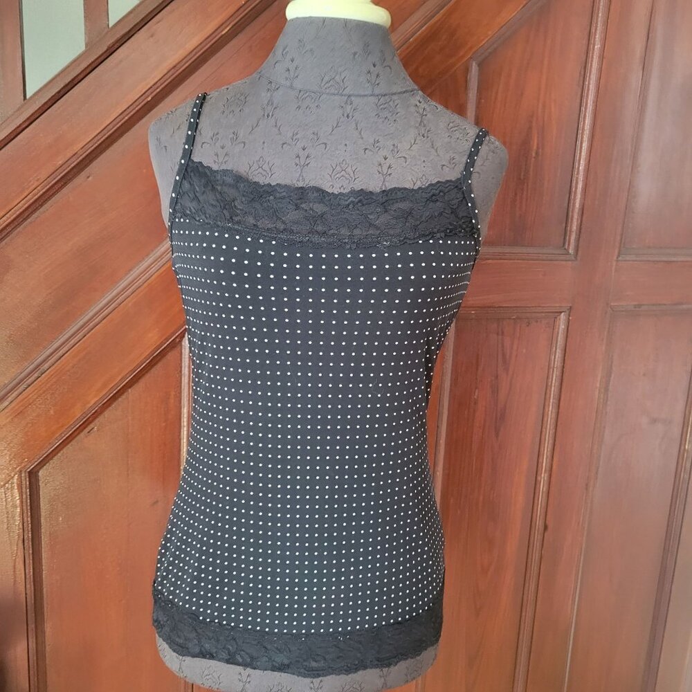 Maurices Black Polka Dot Lace Trim Camisole Tank Top Adjustable Straps Womens M